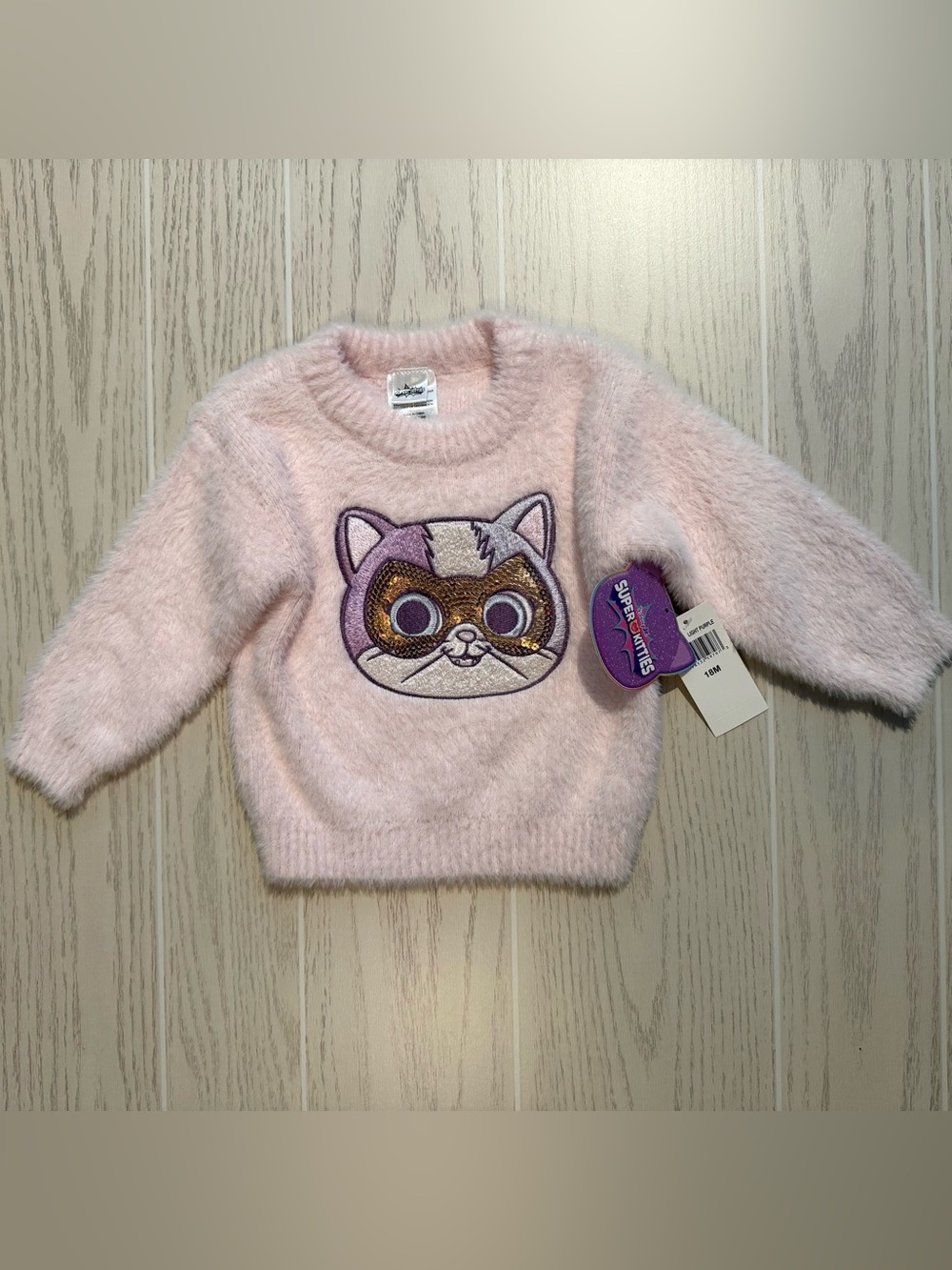 Disney Super Kitties Girls 18M Fuzzy Sweater Pink Sequin Cat Pullover NWT